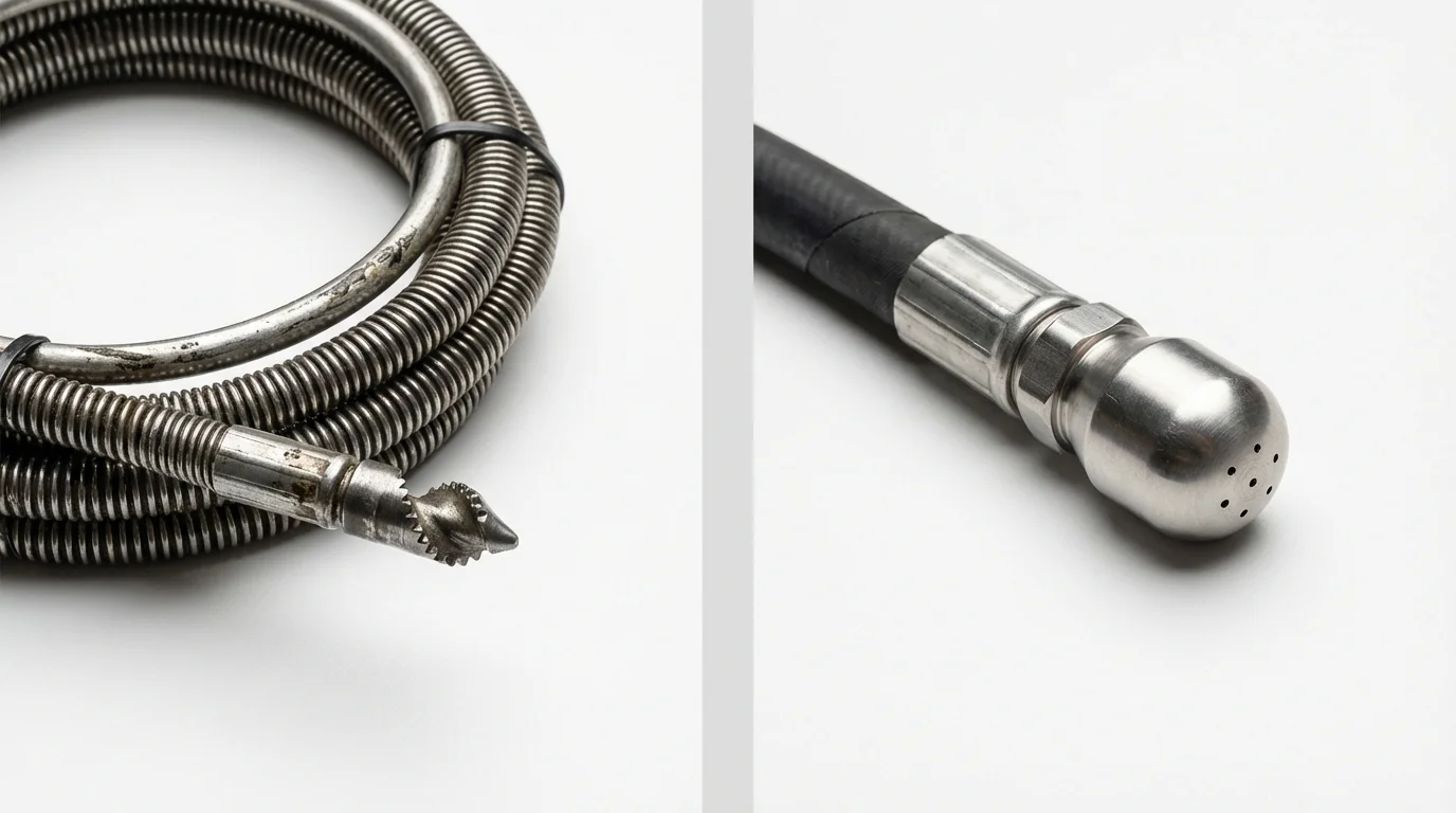 Drain snake cable and hydro jetting nozzle used for drain cleaning in Piedmont, SC